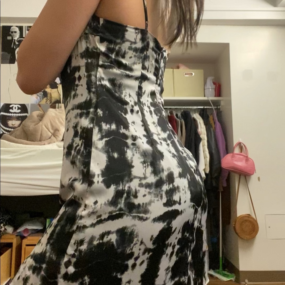 Satin black and white slip dress